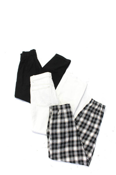 Zara Womens Buttoned Plaid Tapered Straight Pants Jeans White Size S 6 Lot 3