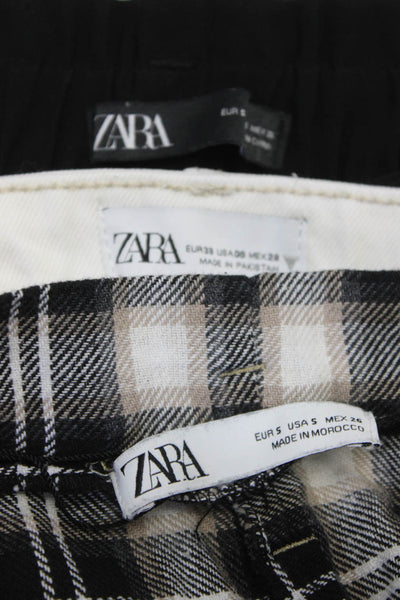 Zara Womens Buttoned Plaid Tapered Straight Pants Jeans White Size S 6 Lot 3