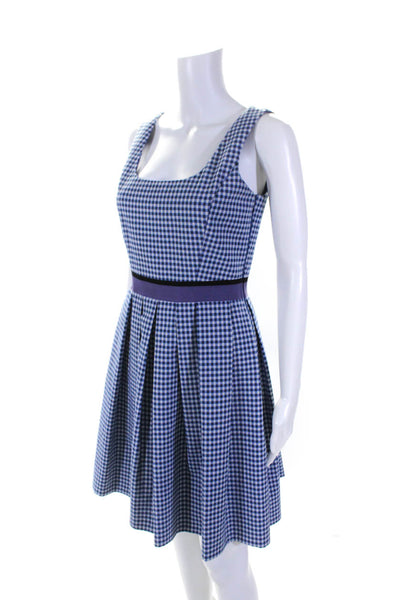 Pinko Womens Cotton Blend Check Print Pleated Sleeveless Dress Blue Size 6