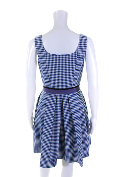 Pinko Womens Cotton Blend Check Print Pleated Sleeveless Dress Blue Size 6