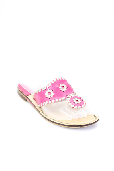 Jack Rogers Womens Leather Open Back Slide On Thong Sandals Pink Size 6