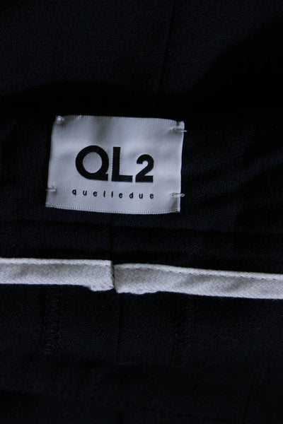 QL2 Womens Zipper Fly Mid Rise Pleated Straight Leg Dress Pants Navy Wool IT 40
