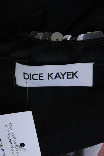 Dice Kayek Womens Long Sleeve Embellished Trim V Neck Silk Blouse Black Small