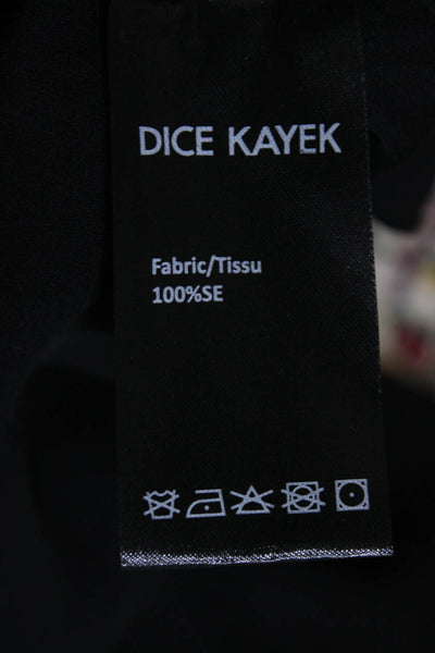 Dice Kayek Womens Long Sleeve Embellished Trim V Neck Silk Blouse Black Small