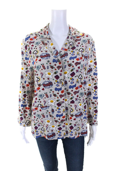 Anya Hindmarch Womens Button Front All Over Stickers Silk Shirt White Size Small