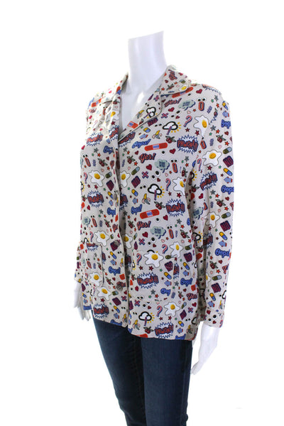 Anya Hindmarch Womens Button Front All Over Stickers Silk Shirt White Size Small