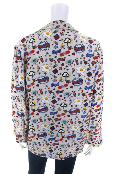 Anya Hindmarch Womens Button Front All Over Stickers Silk Shirt White Size Small