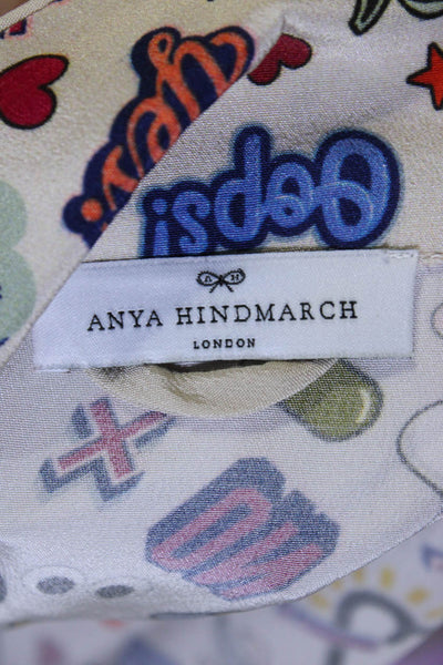 Anya Hindmarch Womens Button Front All Over Stickers Silk Shirt White Size Small