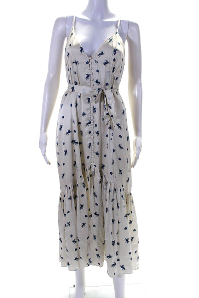 Cami NYC Womens Button Front Spaghetti Strap Floral Silk Midi Dress White Small