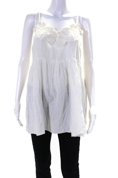 See by Chloe Womens Rope Spaghetti Strap Floral Gauze Top White Cotton FR 38