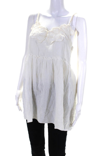 See by Chloe Womens Rope Spaghetti Strap Floral Gauze Top White Cotton FR 38