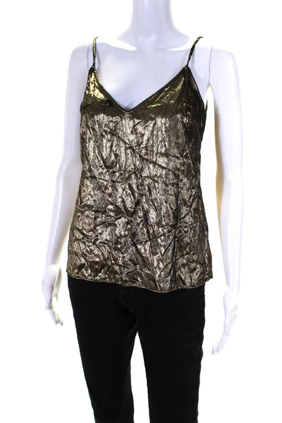 Frame Womens Spaghetti Strap V Neck Metallic Velour Tank Top Gold Extra Small