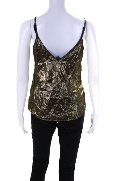 Frame Womens Spaghetti Strap V Neck Metallic Velour Tank Top Gold Extra Small