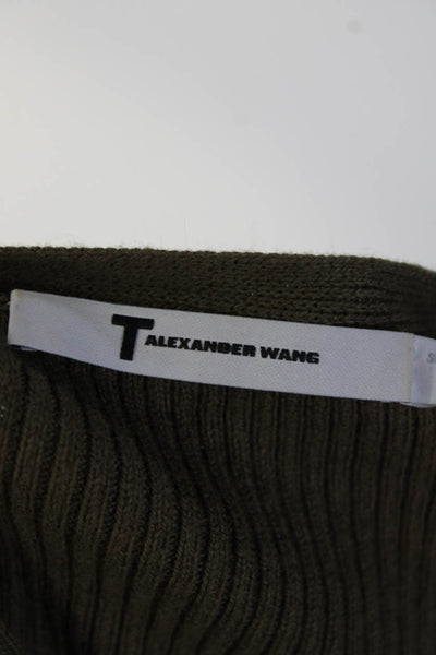 T Alexander Wang Womens Sort Sleeve Ribbed Lace Up V Neck Shirt Green Size XS