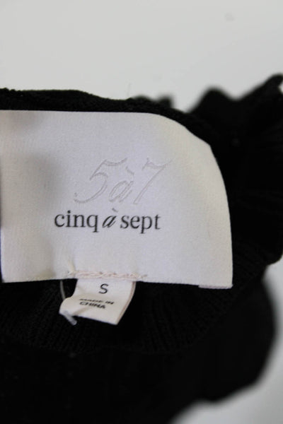 Cinq A Sept Womens Long Sleeve Mock Neck Open Knit Shirt Top Black Size Small