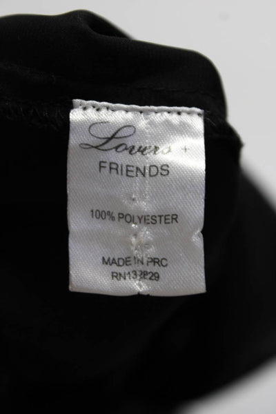 Lovers + Friends Womens Long Sleeve Draped V Neck Satin Crop Top Black Size XS
