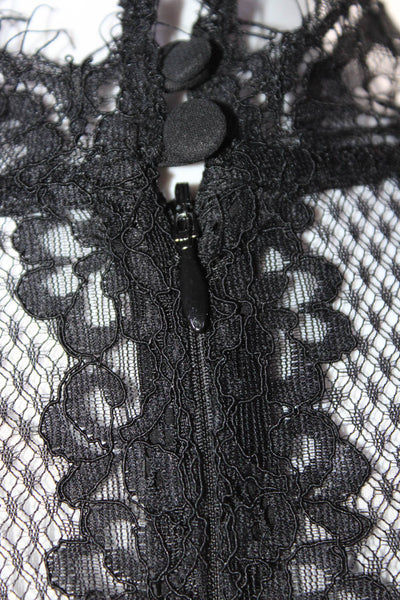 Keepsake Womens Back Zip Long Sleeve Tiered Lace Blouse Black Size Small