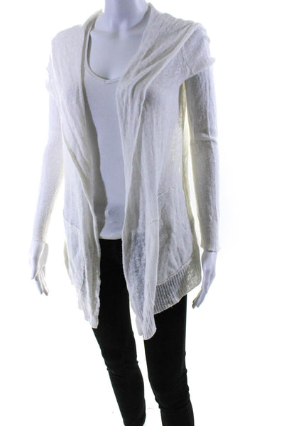 White + Warren Womens Cotton Long Sleeve Hooded Sweater Cardigan White Size S