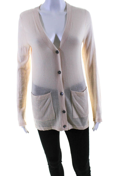6397 Womens Light Pink Cashmere V-Neck Long Sleeve Cardigan Sweater Top Size XS