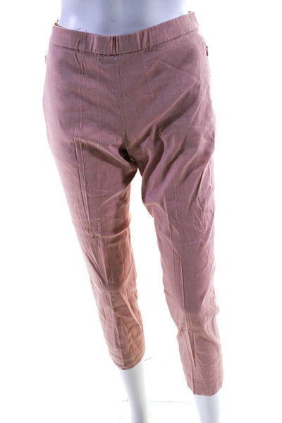 Theory Womens Pink Linen High Rise Pull On Straight Leg Pants Size 0