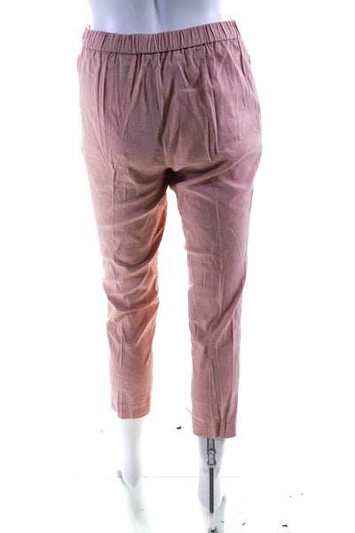 Theory Womens Pink Linen High Rise Pull On Straight Leg Pants Size 0