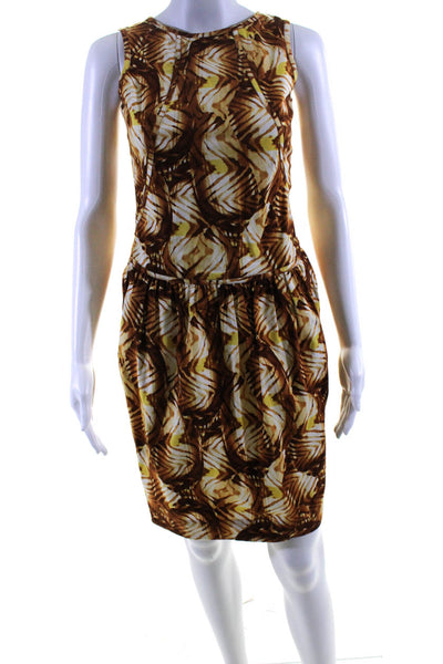 Oscar de la Renta Womens Brown Printed Silk Sleeveless Bodycon Dress Size 0