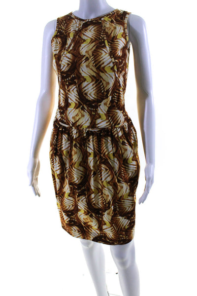 Oscar de la Renta Womens Brown Printed Silk Sleeveless Bodycon Dress Size 0