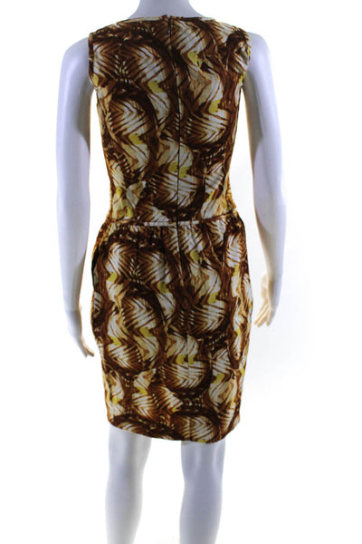 Oscar de la Renta Womens Brown Printed Silk Sleeveless Bodycon Dress Size 0