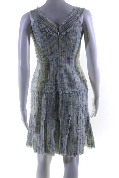 David Meister Womens Blue/Green Textured Fringe Sleeveless Shift Dress Size 2