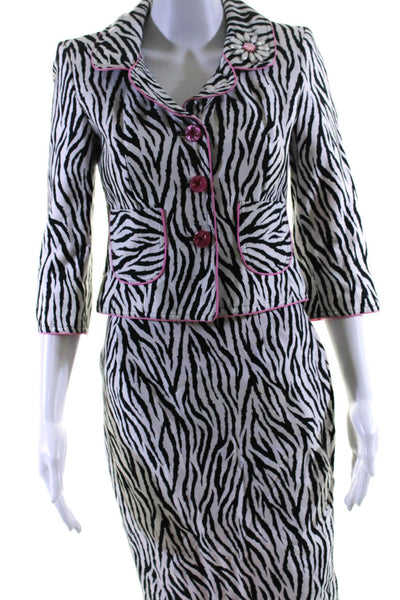 Cynthia Cynthia Steffe Womens White Zebra Print Blazer Skirt Set Size XS 4