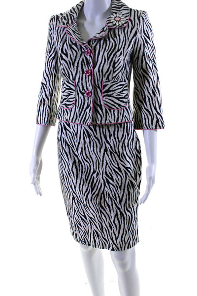 Cynthia Cynthia Steffe Womens White Zebra Print Blazer Skirt Set Size XS 4