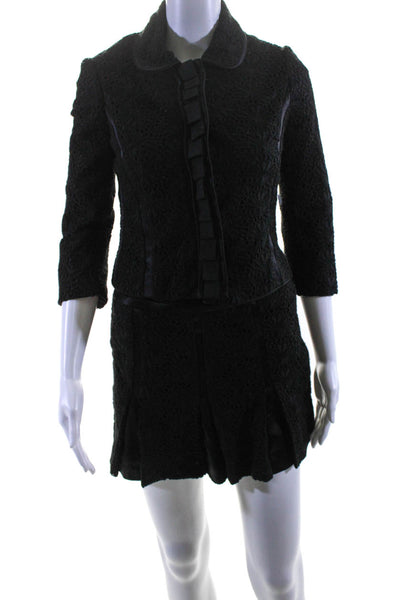 Karen Millen Womens Black Floral Lace Long Sleeve Blazer Skirt Set Size 4