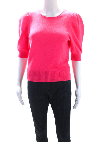 White + Warren Womens Cashmere Puffy Short Sleeves Sweater Pink Size Extra Small
