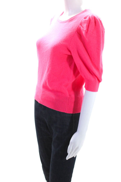 White + Warren Womens Cashmere Puffy Short Sleeves Sweater Pink Size Extra Small