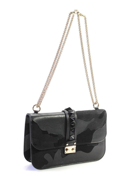 Valentino Garavani Womens Leather Glam Lock Gold Tone Crossbody Shoulder Handbag