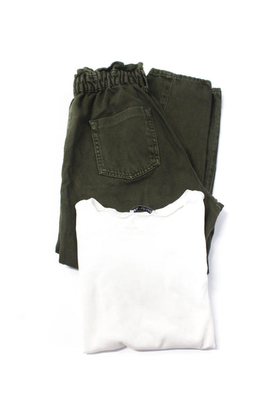 Zara Women's Round Neck Ruffle Short Sleeves Blouse White Size M Lot 2