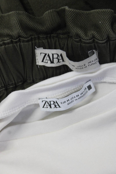 Zara Women's Round Neck Ruffle Short Sleeves Blouse White Size M Lot 2