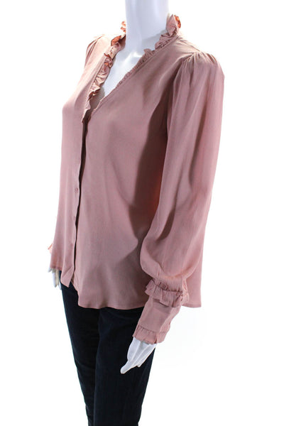 Ba&Sh Womens Ruffle Trim V-Neck Long Sleeve Button Up Blouse Top Pink Size XS