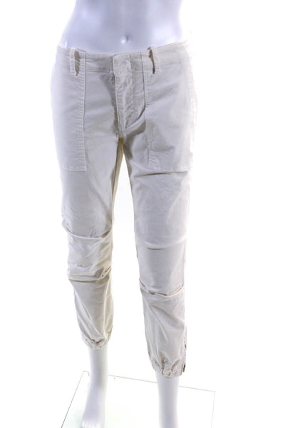 Nili Lotan Womens Zipper Leg Mid Rise Cropped Military Pants White Cotton Size 4