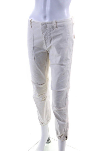 Nili Lotan Womens Zipper Leg Mid Rise Cropped Military Pants White Cotton Size 4