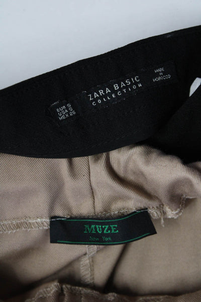 Zara Women's Zip Closure Wide Leg Flat Front Dress Pant Black Size S Lot 2