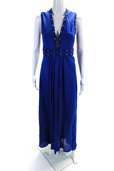 BCBGMAXAZRIA Women's Sleeveless Embellish Empire Waist Maxi Dress Blue Size M