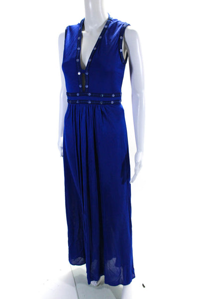 BCBGMAXAZRIA Women's Sleeveless Embellish Empire Waist Maxi Dress Blue Size M