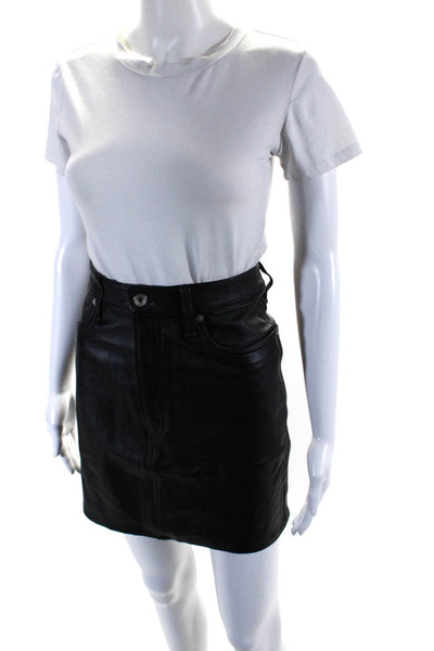 Rag & Bone Womens Leather Flat Front Mini Skirt Black Size 28