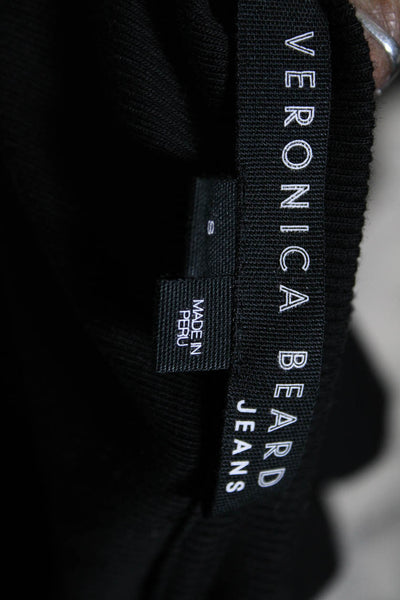 Veronica Beard Womens Ribbed Ruffled Crew Neck Sweater Black Cotton Size Small