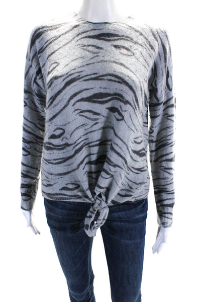 360 Cashmere Womens Animal Print Tie Front Sweater Gray Size Extra Small