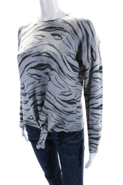 360 Cashmere Womens Animal Print Tie Front Sweater Gray Size Extra Small