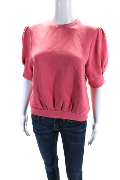 Ba&Sh Womens Puffy Short Sleeves Crew Neck Sweatshirt Pink Cotton Size Medium