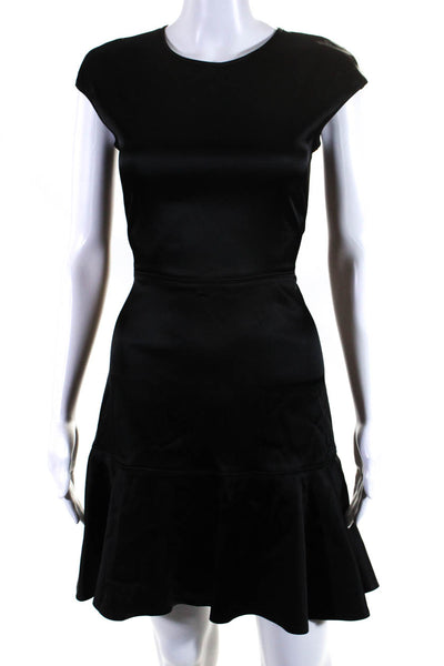 Theory Womens Short Sleeved Round Neck Tiered Short Trumpet Dress Black Size 2