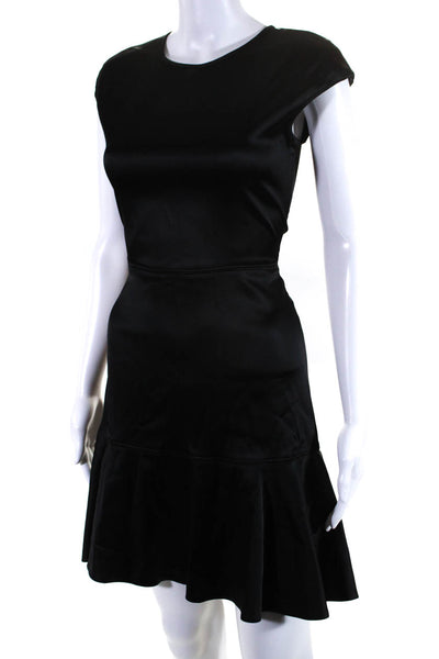 Theory Womens Short Sleeved Round Neck Tiered Short Trumpet Dress Black Size 2